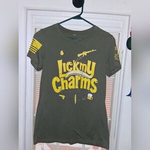 Grunt Style Tee "Lick My Charms" Size Large Olive Green/Yellow NWOT